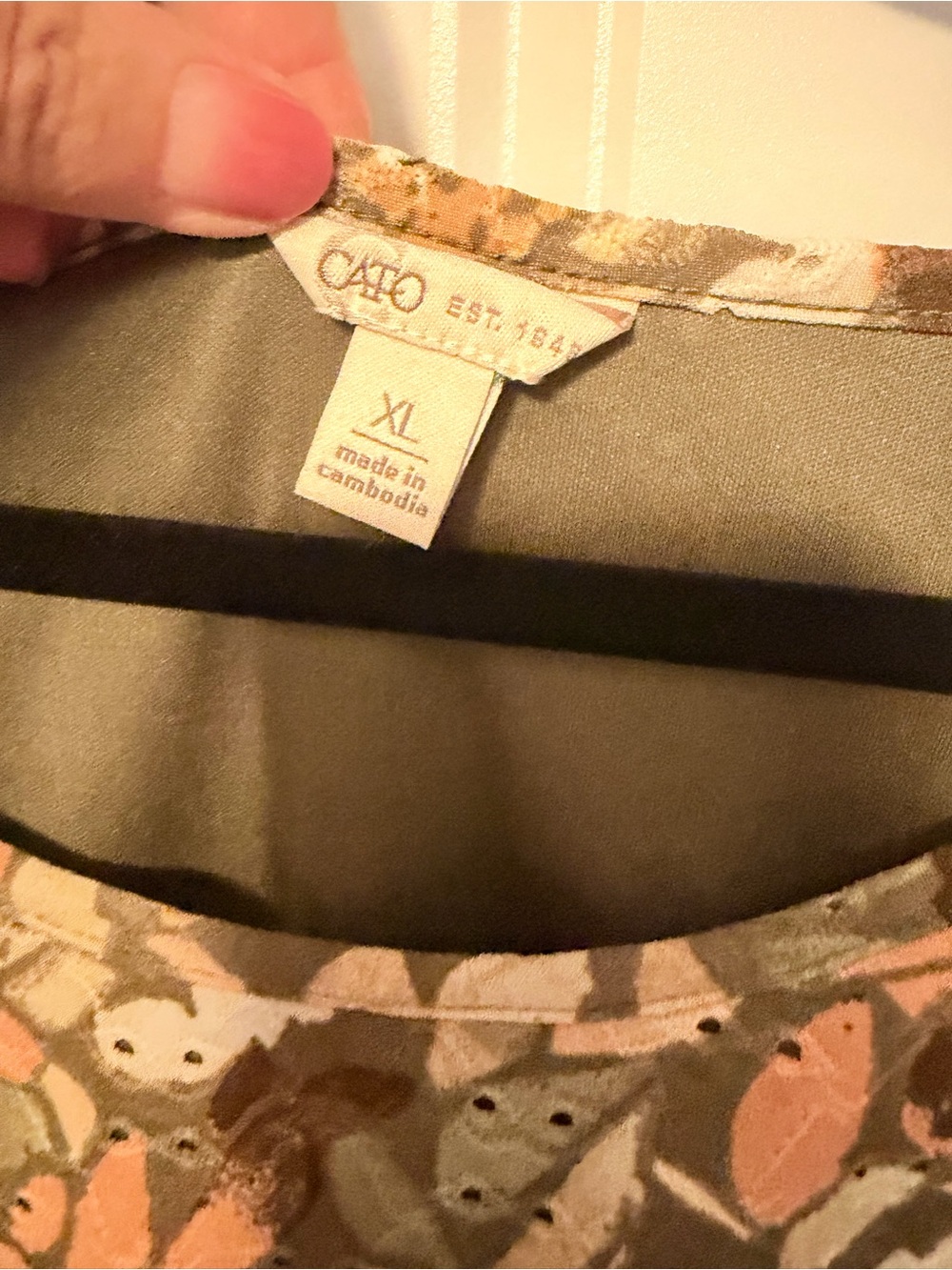 Cato Olive and Peach Floral Short Sleeve Tee - Picture 2 of 4